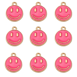Ярко-Розовый Сплав эмали прелести, плоские круглые с улыбающееся лицо, ярко-розовый, 14.5x12x1.5 мм, отверстие : 1.5 мм
