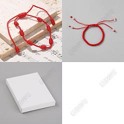 Красный 12шт. 2 стили плетеного нейлонового шнура и 7 набор счастливых браслетов с узлами, с бисером, красные, внутренний диаметр: 1-3/4~3-1/4 дюйм (4.6~8.3 см)