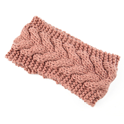Light Coral Polyacrylonitrile Fiber Yarn Warmer Headbands, Soft Stretch Thick Cable Knit Head Wrap for Women, Light Coral, 210x110mm