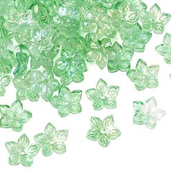 Средний Морско-зеленый Двухцветная прозрачная крышка из стеклянной бусины, 5-лепестков цветка, с блеском порошок, средний морской зеленый, 12x12.5x4 мм, отверстие : 1.5 мм