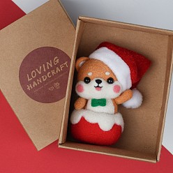 Dog DIY Christmas Doll Keychain Gift Box Needle Felting Kit, including Iron Needles, Wool, Iron Eye Pins, Keychain Accessories, Iron Needle, Jump Rings, Craft Eye, Nylon Cord, Polyester Hat, Dog Pattern, 35mm