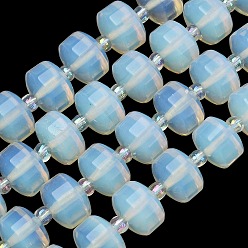 Опал Opalite бисер пряди, рондель, граненые, с бисером, 12x8 мм, отверстие : 1.4 мм, около 32 шт / нитка, 15.16'' (38.5 см)