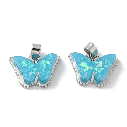 Темно-Голубой Стойки обшивки латунные подвески, с имитацией опала из смолы и блестками, долговечный, без свинца и без кадмия, бабочка, глубокое синее небо, 11.5x15.5x5 мм, отверстие : 4x2.5 мм