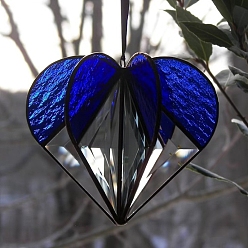 Bleu Décoration pendentif coloré en acrylique en forme de cœur multi-faces, bleu, 135x135mm
