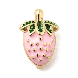 Pink Латунь эмаль подвески, клубничное очарование, долговечный, без кадмия и без свинца, реальный 18 k позолоченный, розовые, 16x11x7 мм, отверстие : 1.2 мм