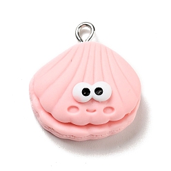 Pink Opaque Resin Pendants, Shell Charm, with Platinum Tone Iron Loops, Pink, 24x21x9mm, Hole: 2x2.7mm
