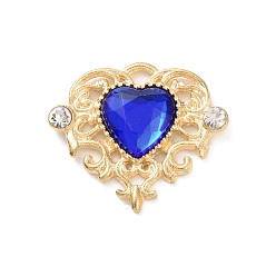 Blue Acrylic Pendants, with Golden Tone Alloy Rhinestone Finding, Heart Charm, Blue, 21.5x25x5mm, Hole: 2x2.5mm