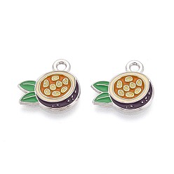 Светло-хаки Эмалевые подвески из фруктового сплава, Маракуйя, платина, светлый хаки, 15x16x1.5 мм, отверстие : 1.8 мм