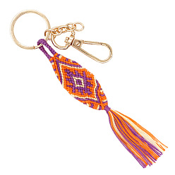 Dark Orange Bohemian Style Matching Tassel Macrame Hand-woven Cotton Keychain, for Car Key Purse Phone Ornaments, Dark Orange, 115mm
