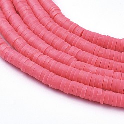 Salmon Flat Round Handmade Polymer Clay Bead Spacers, Salmon, 4x1mm, Hole: 1mm, about 380~400pcs/strand, 17.7 inch