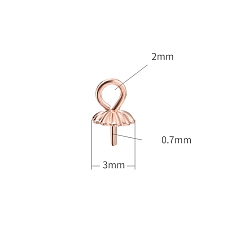 Rose Gold 925 Sterling Silver Cup Peg Bails, for Half Drilled Beads, Rose Gold, 3mm, Hole: 2mm, Pin: 0.7mm