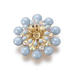 Синий Золотой тон латуни крышки шарика, с стразами и эмалью, цветок, синие, 20.5~21x6 мм, отверстия: 0.8 mm, Внутренний диаметр: 4 mm