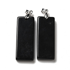 Obsidian Natural Obsidian Big Pendants, Rectangle Charms, with Rack Plating Platinum Plated Brass Snap on Bails, Lead Free & Cadmium Free, 48~51x19~20x6~7.5mm, Hole: 5.7x4mm