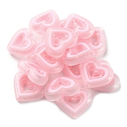 Pink Acrylic Beads, Bead in Bead, Heart, Pink, 19.5x23x6mm, Hole: 3mm, about 280pcs/500g