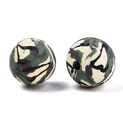 Sea Green Handmade Polymer Clay Beads, Camouflage Style, Round, Sea Green, 8~9mm, Hole: 1~1.5mm