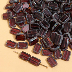 Dark Red Czech Glass Beads, Rectangle, Dark Red, 12x8mm, Hole: 1.2mm