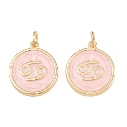 Cancer Brass Enamel Pendants, Flat Round & Constellation Charms, Rack Plating, Long-Lasting Plated, Cadmium Free & Lead Free, Golden, Cancer Charms, 17.5x15x2mm, Hole: 3mm