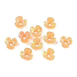 Оранжевый УФ-покрытие, непрозрачная акриловая крышка для шарика, радужный, 3-лепестков цветка, оранжевые, 6.5x7x3 мм, отверстие : 1.2 мм