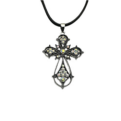 Crystal AB Cross Zinc Alloy Pendant Necklace, with Rhinestone, Crystal AB, 19.69 inch(50cm)