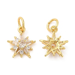 Real 18K Gold Plated Rack Plating Brass Micro Pave Clear Cubic Zirconia Charms, with Jump Ring, Long-Lasting Plated, Lead Free & Cadmium Free, Star Charm, Real 18K Gold Plated, 14x12x4mm, Hole: 4mm