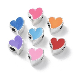 Silver Acrylic European Beads, with Enamel, Large Hole Beads, Mixed Color, Heart, Silver, 12x11x8mm, Hole: 4.2mm