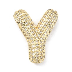 Letter Y Rack Plating Brass Micro Pave Cubic Zirconia Pendants, Real 18K Gold Plated, Lead Free & Cadmium Free, Letter, Letter Y, 22.5x18.5x6.5mm, Hole: 4x2.5mm