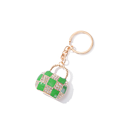 Green Rhinestone Hand Bag Keychains, KC Gold Plated Alloy Enamel Charm Keychain, Green, 10x4cm