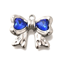 Капри Синий 304 подвески из нержавеющей стали, со стразами, цвет нержавеющей стали, бантом, Капри синий, 18x22x5 мм, отверстие : 1.8 мм