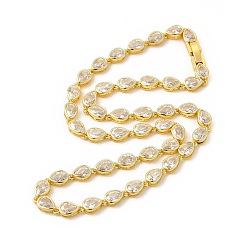 Real 18K Gold Plated Clear Cubic Zirconia Teardrop Link Chain Necklace, Rack Plating Brass Jewelry for Women, Cadmium Free & Lead Free, Real 18K Gold Plated, 15.51 inch(39.4cm)