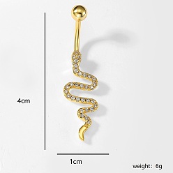 Золотой Стильные змеиные европейско-американские 201 пупочные кольца из нержавеющей стали с прозрачным кубическим цирконием для женщин, золотые, 40x10 мм