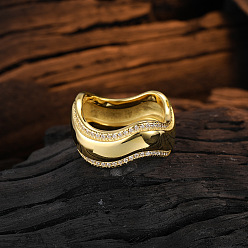 Golden color #16 Stylish Vintage Wave Snake Ring with Zircon Stone - 925 Sterling Silver French Design