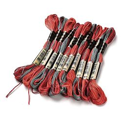 Red 10 Skeins 6-Ply Polyester Embroidery Floss, Cross Stitch Threads, Segment Dyed, Red, 0.5mm, about 8.75 Yards(8m)/skein