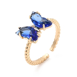 Capri Blue K9 Glass Butterfly Open Cuff Ring, Light Gold Brass Jewelry for Women, Capri Blue, US Size 5 1/2(16.1mm)