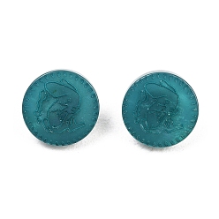 Стально-синий 1-отверстия, стержень из полимерного сплава, плоские круглые с рисунком, золотые, стальной синий, 11~11.5x6.5~7 мм, отверстие : 3x2 мм