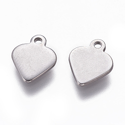 Stainless Steel Color 201 Stainless Steel Pendants, Stamping Blank Tag, Heart, Stainless Steel Color, 10x7x1mm, Hole: 1mm