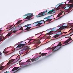 Rose Gold Plated Electroplate Transparent Glass Beads Strands, Full Plated, Faceted, Column, Rose Gold Plated, 5x3mm, Hole: 0.5mm, about 100pcs/strand, 19.4 inch