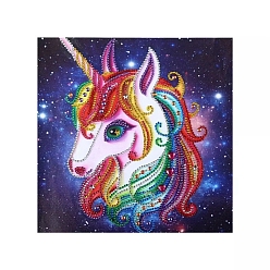 Colorful Unicorn & Starry Night Pattern DIY Diamond Painting Kits, Including Resin Rhinestones Bag, Diamond Sticky Pen, Tray Plate and Glue Clay, Colorful, 250x250mm