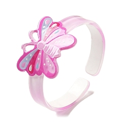 Hot Pink Butterfly Resin Cuff Bangle for Children, Hot Pink, Wide: 8.5~29.5mm, Inner Diameter: 1-3/4 inch(4.3cm)