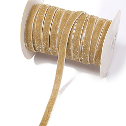 Tan Single Face Velvet Ribbons with Glitter Powder, Garment Accessories, Tan, 3/8 inch(10mm), 100 yards/roll