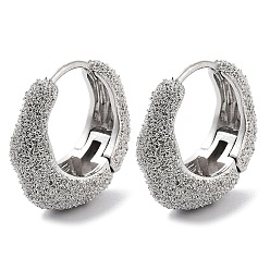 Real Platinum Plated Brass Textured Hoop Earrings, Real Platinum Plated, 18x7mm