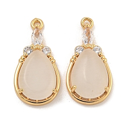 Бланшированный Миндаль Стойка металлическая латунная микропрофилированная кубическая циркония подвески, с кошачий глаз, долговечный, золотые, слеза, бланшированный миндаль, 25x12.5x4.5 мм, отверстие : 1.5 мм