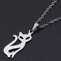 Stainless Steel Color 201 Stainless Steel Pendants Necklaces, with Cable Chains and Lobster Claw Clasps, Fox, Stainless Steel Color, 17.71 inch(45cm), 1.5mm