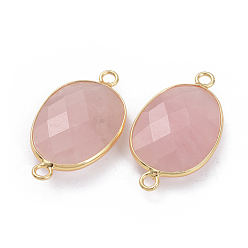 Rose Quartz Natural Rose Quartz Links connectors, with Golden Plated Brass Findings, Faceted, Oval, 30.5~31x17x5.5mm, Hole: 2mm