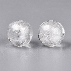 Прозрачный Ручная серебряная фольга стеклянные бусины Lampwork, круглые, прозрачные, 10 мм, отверстие : 1.4 мм