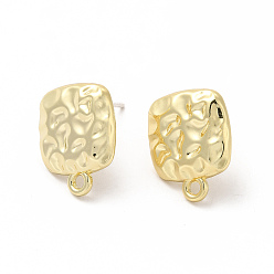 Light Gold Alloy Rectangle Stud Earring Findings, with Horizontal Loop and 304 Stainless Steel Pins, Long-Lasting Plated, Cadmium Free & Lead Free, Light Gold, 16x13mm, Hole: 1.5mm, Pin: 0.7mm