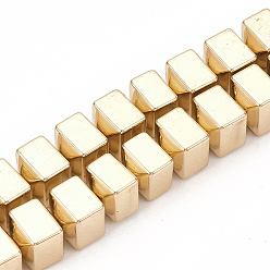Light Gold Plated Electroplate Non-magnetic Synthetic Hematite Beads Strands, Flat Round, Light Gold Plated, 8x4mm, Hole: 1mm, about 50pcs/strand, 15.7 inch