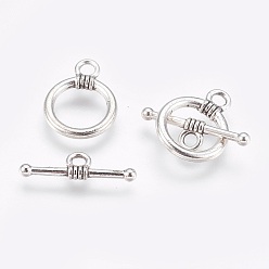 Antique Silver CCB Plastic Toggle Clasps, Antique Silver, Ring: 19x15x2mm, Hole: 3mm, Bar: 22x2mm, Hole: 2.5mm