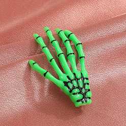 Lime Acrylic Alligator Hair Clips, Gothic Halloween Skeleton Hand Hair Accessories for Women, with Iron Findings, Lime, 70x40mm