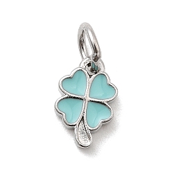 Аквамарин Латунь эмаль подвески, клевер амулеты, стойки покрытие, долговечный, без кадмия и без свинца, платина, с целью перехода в кольце, аквамарин, 9.5x6x2 мм, отверстие : 3.2 мм