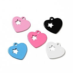 Mixed Color Spray Painted 201 Stainless Steel Charms, Heart with Star Pattern, Mixed Color, 13.5x13x1mm, Hole: 1.4mm